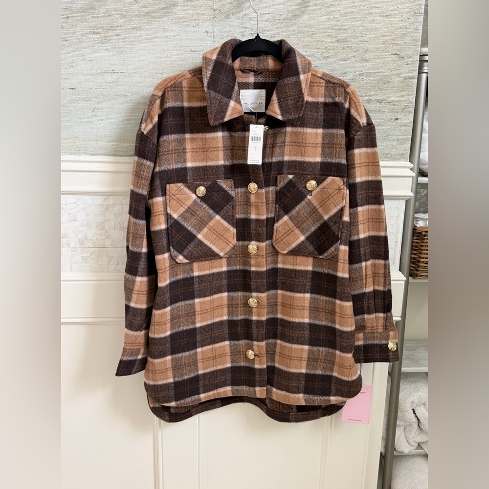NWT new small Anthropologie avec les filles Plaid Button jacket shacket brown - Picture 3 of 16